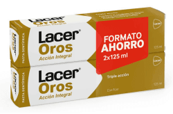 LACER OROS Zahnpasta, 2 x 125 ml, umfassender Mundschutz, dreifache Wirkung, verhindert Blutungen, reduziert die Empfindlichkeit der Zähne, schützt vor Karies