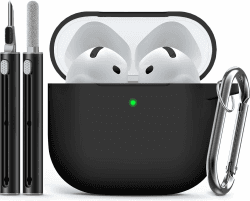 Inesore Compatible with Airpods 4 Case Cover,Silicone Protective Case for Apple Airpods 4 ANC Version, Support Wireless Charging and Front LED Visible, with Cleaner Pen,Black B1-Black