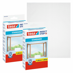 tesa Insect Stop STANDARD Fliegengitter für Fenster im 2er Pack - Insektenschutz zuschneidbar - Mückenschutz ohne Bohren - 2 x Fliegen Netz weiß - 150 cm x 180, 1,5m:1,8m