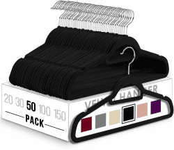 Antirutsch-Kleiderbügel aus Samt - rutschfeste und strapazierfähige Kleiderbügel aus Samt mit Krawattenhalter - Stark genug, Jacken und Pullover zu halten (Schwarz, 50er-Pack)