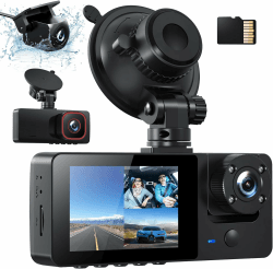 1080P Dashcam Auto Vorne Hinten und Innen mit 64GB SD-Karte, Autokamera mit Parküberwachung, Bewegungserkennung, Infrarot Nachtsicht, G-Sensor, Loop-Aufnahm, WDR, Sichtwinkel（170°+150°+150°）