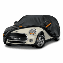 Kayme Autoplane Wasserdicht Atmungsaktiv für Mini Cooper 3 türer (2014-2024), 7 Schichten Vollgarage Autoabdeckung für Regen Sonne Staub Schutz Verkratzt, Autoabdeckung mit Reflektierenden Streifen. Passend für Mini Cooper 3 türer(2014-2024) Schwarz
