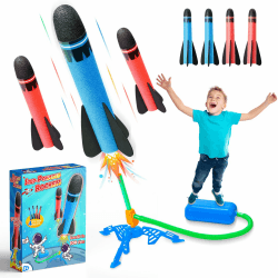 HappyGoLucky 4 Stück Schaumstoff Rakete Spielzeug Launcher, Kinder Outdoor-Spielzeug Jungen Mädchen Geschenke