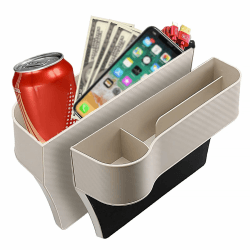 Vebetter 2PCS Auto Multifunktionale Aufbewahrungsbox, Autositz Gap Organizer Aufbewahrungsbox Organizer mit Becherhalter, Auto Getränkehalter, mit USB Ladeloch, Geldbörse, Karten, Münzen, Trinkbecher