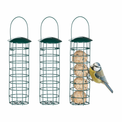 Relaxdays Meisenknödelhalter 3er Set, zum Aufhängen, HxD 31x8,5 cm, Vogelfutterspender für Wildvögel, Metall, dunkelgrün