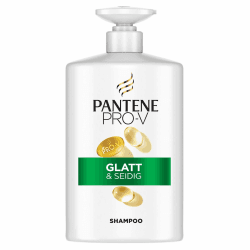 Pantene Pro-V Glatt & Seidig Shampoo 1000ml Pumpspender für Krauses, Stumpfes Haar, Reinigt Sanft, Schützt die Haarbindungen, Ohne Silikone, Mineralöle und Farbstoffe, Active Nutri-Plex-Technologie