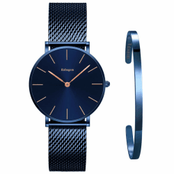 Damen Uhren Analog Quarz Edelstahl Wasserdicht Mesh Ultradünne Set mit Armreif