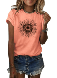 Cicy Bell Damen Sonnenblumen T Shirt Sommer Kurzarm Niedlich Grafik Lose T-Shirts Für Damen Tops