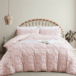 Tospass Bettwäsche 200x220 cm Stickerei Getuftet Rosa Boho Bettwäsche Set mit Handgemacht Vintage Bettbezug Shabby Chic Gewaschene Mikrofaser 1 Deckenbezug mit Reißverschluss 2 Kissenbezug 80x80cm