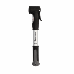 Fischer Mini-Luftpumpe mit Manometer, Doppelhub-Technik, für alle Ventile (AV, DV, SV), Duokopf, aus Aluminium, extrem kompakt