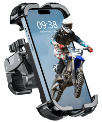 Handyhalterung Motorrad [1s Auto-Sperre] [360° Anti-Shake] Handyhalterung Fahrrad Lenker für City & Mountainbike, Kompatibel mit iPhone 15/16, Galaxy S25 (4,7”–6,8”), Werkzeugfreie Montage