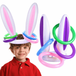 Aufblasbare Osterhasenohren, Ringwurfspielzeug, 2 Set/8 Ringe), für drinnen und draußen, Kaninchenohren, Geschenk, Gastgeschenke für Kinder, Familie, Ostern, Party, Spiel, 2 Stück