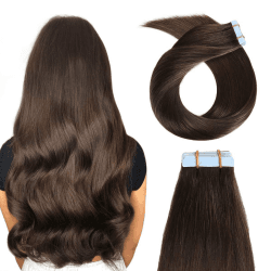YILITE Haarverlängerungen Echthaar 50cm Remy Natural Tape-Haarverlängerungen Glattes Tape in Haarverlängerungen Echthaar Tape in Extensions Echthaar 20 Stück 50g/Packung (50cm #2 Dunkel Braun)