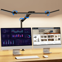 LyriFine Schreibtischlampe Klemmbar, 72 cm Verstellbarer Lampenarm Schreibtischlampe LED Dimmbar für Homeoffice, 7 Farbmodi x 5 Helligkeitsstufen Monitor Lampe, Dimmfunktion Schwanenhals Lampe Schwarz