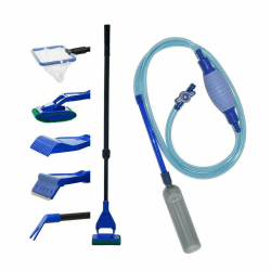 Aquarium Zubehoer, Aquarium Wasserwechsel und 5 in 1 Aquarium Reinigungs Set, Fischnetz, Algenschaber, Löffelnetz, Kies Rechen, Pflanzengabel