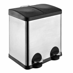 Amig - Doppelter Abfalleimer Recycling Mod. RECIK2 | Mit 2 Fächern und Öffnung mit Pedal | 48 x 32 x 40 cm | Fassungsvermögen 15 l pro Behälter | Hermetischer Deckel | Edelstahl versilbert
