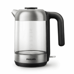 Philips Wasserkocher für Haushaltsgeräte - Fassungsvermögen 1,7 l mit Federdeckel und Kontrollleuchte. Glas. Drehfuß. (HD9339/80)