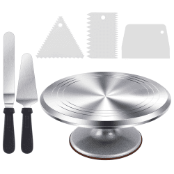 Tortenplatte Drehbar, Ohuhu Drehbare Tortenplatte 30 cm, Aluminiumlegierung Tortendrehteller Drehteller Torte Set mit 2 Winkelpaletten und 3 Teigschaber, Tolles Geschenk zum Muttertag