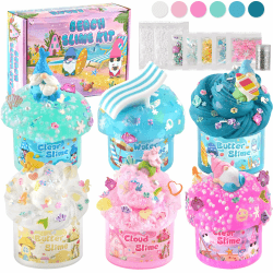 LAWOHO 6 Meerjungfrau Gnomes Slime Set- Wolkenschleim, Butterschleim, Water & Clear Slime, Kinder Schleim Set mit GNOME Add-ins, Fluffy Schleim Kits für Mädchen & Jungen, 360ml Blau & Rosa Ostern Kit