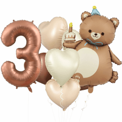 KOBOKO Bär Geburtstagsdeko 3 Jahre Junge Mädchen, Bären Luftballons Geburtstag 3 Jahre Junge, Helium Ballon 3 Geburtstag Junge, Bär Luftballon 3 Jahre Junge Mädchen, Herz Folienballon 3. Geburtstag