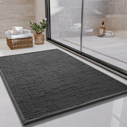 SIXHOME 40 x 60cm Dunkelgrau Badteppich Super Saugfähig Rutschfest Waschbar Mit Gummirückseite für Dusche Badezimmer Badewanne