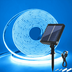 24V Solar COB Neon Band, 8 Modi Lichtband Außen IP68 Lichterkette Selbstklebend, 320LEDs/m Superheller COB LED Stripe Cuttable LED Streifen für Terrasse, Innenhof (Eisblau，1m)