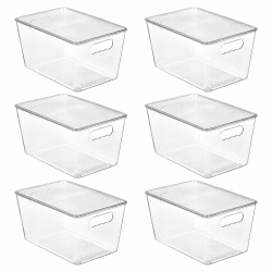 Vtopmart 6 Stück Aufbewahrungsboxen mit Deckel, stapelbare Kunststoffboxen zur küche aufbewahrung & Organisation, perfekt für Bad, Schrank, Küche, Kühlschrank, Schrankorganisation（L）