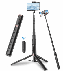 TONEOF 170CM Selfie Stick Stativ, Ausziehbar All-in-1 Stativ Handy Einbeinstativ aus Aluminium mit Kabelloser Fernbedienung&10 Teleskopstange, Drehbar Handyhalter, Stative für iPhone/Android-Schwarz