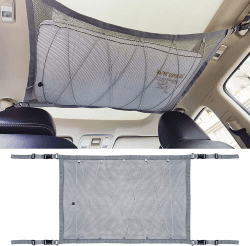 Universal Auto Gepäcknetz Aufbewahrung, Groß Autodach Gepäcknetz Decke mit Reißverschluss & Einstellbar Kordelzug, Autodecke Netz, Netztasche 4 Dach Armlehnen Autos Wohnmobil SUV Van Jeep (90x65cm)