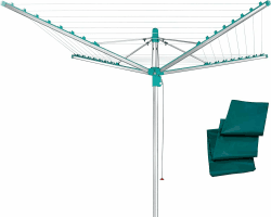 Leifheit Wäschespinne Linomatic 500 Easy inkl. Schutzhuelle, Leineneinzug für saubere Wäsche, Wäscheschirm mit Easy-Lift-System und Bodenhülse, 50m Leinenlänge für 5 Wäscheladungen [Amazon Exclusive]