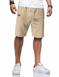 TARAINYA Kurze Hosen Herren Baumwolle Leinen mit Gummizug Freizeithose Casual Shorts Sommer Leicht mit Taschen