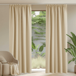 PONY DANCE Thermovorhang gegen Hitze Wohnzimmer Gardinen mit Kräuselband 2er Set H 300 x B 140 cm Verdunklungsgardine für Schienensystem Vorhang Blickdicht, Biscotti Beige H300 x B140 cm (2er Pack) Biscotti Beige