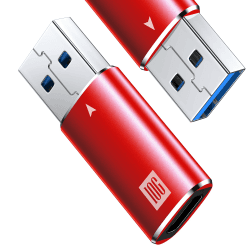 [10Gbps] USB C Buchse zu USB Stecker Adapter 2 Pack, USB 3.1 A zu USB C Adapter SuperSpeed Data Sync Kompatibel mit iPhone 15 Plus Pro Max, Typ-C Kopfhörer, Laptop, Power Bank, Quest Link -Rot