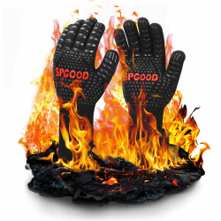 Grillhandschuhe hitzebeständig 800 Grad feuerfeste Handschuhe Kochhandschuhe Backhandschuhe für Küche Grill BBQ Ofenhandschuhe,Schwarz (M/XL)