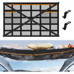 Autodach Gepäcknetz Decke 90cmx65cm, Gepäcknetz Kfz mit Verstellbare Kreuzgurte 2 Häkchen, Reißverschlusstaschen für Vier Dach Armlehnen auf Autos, Jeeps, Van, SUV