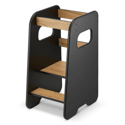 Lernturm ab 1 Jahr - Learning Tower - Höhenverstellbar Montessori Lernturm mit Kippschutz - Massiv und Stylisch - Hergestellt in der EU inkl. Montagezubehör - Schwarz Eiche