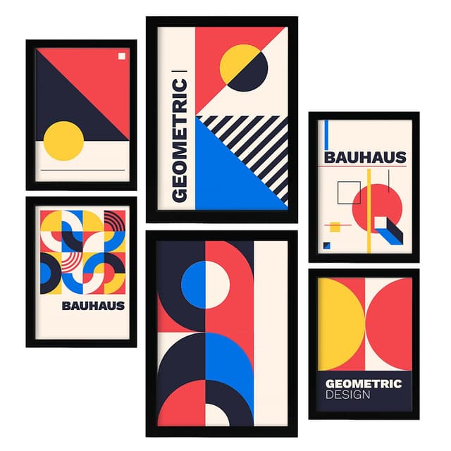 Nacnic Set von 6 Drucken im Bauhaus -Stil 5 Geometrische Designkollektionsabdrücke Ästhetische dekorative Drucke für Ihr Wohnzimmer, Schlafzimmer, Zuhause Größen A4 und A3