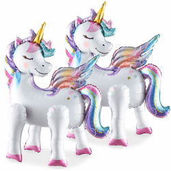 2 Stück Einhorn Folienballon, 3D Folienballon Einhorn Stehend, Einhorn Luftballons mit Beinen, Einhorn Helium Ballon, Einhorn Deko Kindergeburtstag, Unicorn Deko für Mädchen Kinder Geburtstag Party