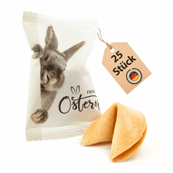 Lucky Treats - 25x Premium Ostern Glückskekse Weiß - Vegan & Regional - Osterdeko fürs Osternest - Sprüche auf Deutsch und Englisch - Ideale Oster Süßigkeiten für Erwachsene und Kinder