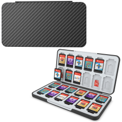 HEIYING Game Card Aufbewahrungsbox für Switch & Switch OLED & Lite,Kohlenstofffaser-Oberflächenverfahren Design Speicherkartenhalter mit 24 Game Card Slots und 24 Micro SD Cards Slots Carbon Fibre Black