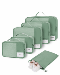 ECOHUB Koffer Organizer Set, 6-teilige Packing Cubes mit ID-Tag, Recycelte Packwürfel für Reisen, Leichte Packtaschen für Koffer, Atmungsaktiver Travel Rucksack Organizer, Patent anhängig (Grün)