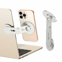 Magnetischer Laptop Handy Ständer, 3-Dimensionale Verstellbare Kamera-Übergabe Zubehör Halterung für iPhone, Faltbarer Halterungsbügel für Tesla PC Gym Monitor, Silber
