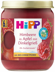 HiPP Bio Frucht und Getreide Himbeere in Apfel mit Dinkelgrieß, 160g, 6er Pack (6x160g)