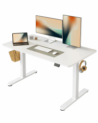 FEZIBO Schreibtisch Höhenverstellbar Elektrisch, 120 x 60 cm Stehschreibtisch mit Memory-Steuerung und Anti-Kollisions Technologie, Weißer Rahmen/Weiße Tischplatte