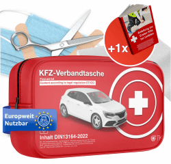 Verbandstasche KFZ mit Beatmungstücher - Verbandskasten Auto nach aktueller Norm 2025 - DIN13164