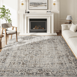 HUGEAR Taupe Bereich Teppich 240x300 cm Indoor Vintage Wohnzimmer Teppich Waschbar Distressed Teppich Floral Schlafzimmer Teppich Retro Akzent Wurf Teppich für Büro Esszimmer Kinderzimmer