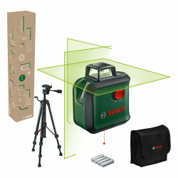 Bosch Kreuzlinienlaser AdvancedLevel 360 mit Premium-Stativ (3 Laserlinien inkl. 360° zum Ausrichten im ganzen Raum, im E-Commerce Karton)