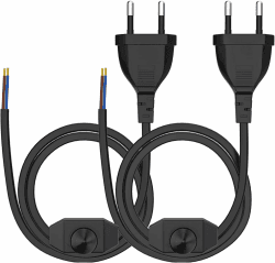 Euro Netzkabel mit Schalter, 5 Meter LED Dimmer, 2 X Euro Stecker Verlängerungskabel Drehdimmer Typ C, 2 x 0,5 mm² ， für Leuchten, Lampen, Leuchtmittel, Schwarz