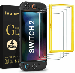 ivoler 4 Stück Schutz Glas Kompatibel für Nintendo Switch 2 Model 2025, Schutzfolie Mit Positionierhilfe, 9H Härte Schutzglas, Anti-Kratz, HD Klar, Anti-Bläschen