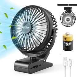lynker Mini USB Clip Ventilator 10000 mAh, 12-40h, 3-IN-1 Clip Fan Tischventilator Hängender Ventilator mit LED-Licht, Leise Camping Ventilator, 360° Drehung, 3 Geschwindigkeiten für Büro, Ausflüge